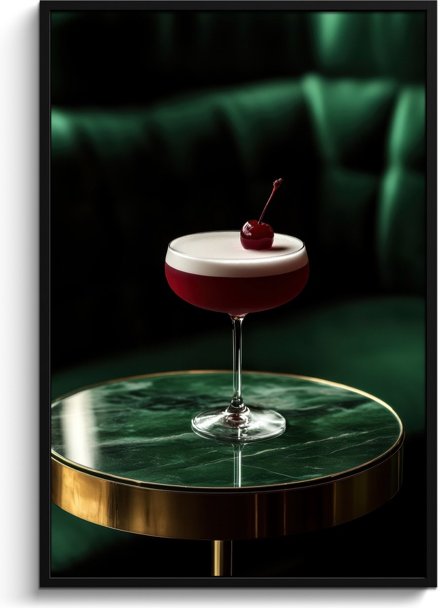 FrameYourWall Fotolijst inclusief poster - Posterlijst 80x120 cm - Posters - Kers - Cocktail - Rood - Marmer - Foto in lijst - Keuken decoratie muur - Wanddecoratie accessoires - Muurdecoratie - Schilderijen