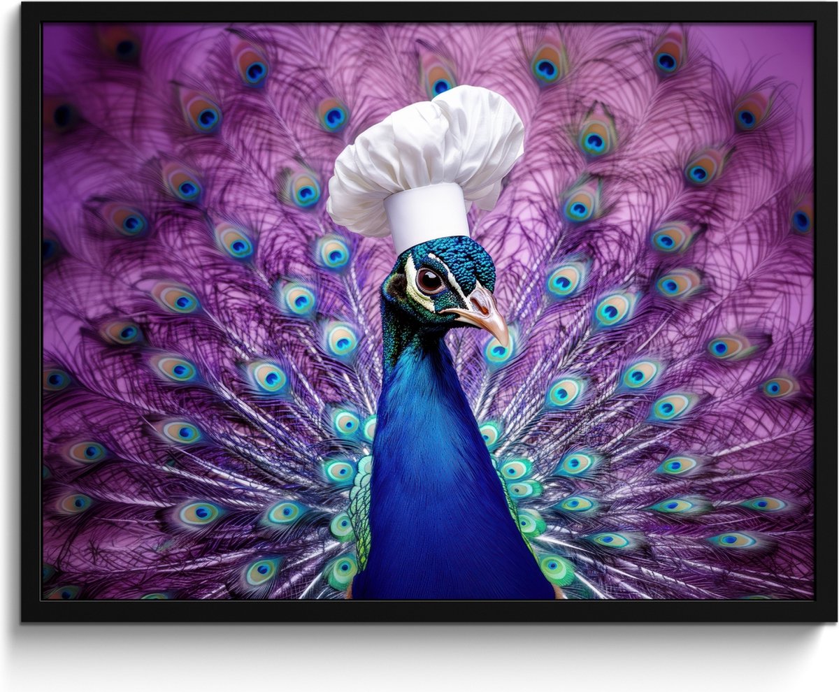 FrameYourWall Fotolijst inclusief poster - Posterlijst 80x60 cm - Posters - Pauw - Koksmuts - Cool - Paars - Foto in lijst - Keuken decoratie muur - Wanddecoratie accessoires - Muurdecoratie - Schilderijen Koksmuts - Pauw