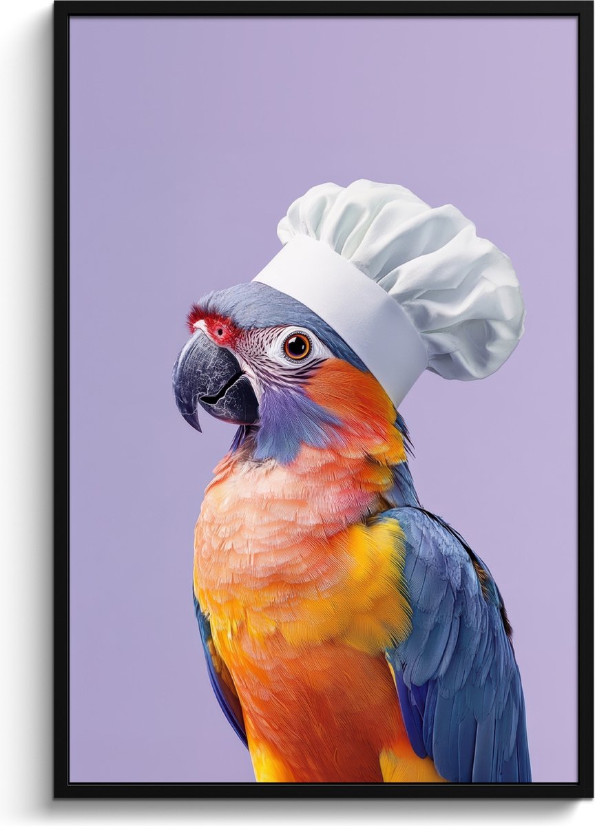 FrameYourWall Fotolijst inclusief poster - Posterlijst 80x120 cm - Posters - Papegaai - Koksmuts - Paars - Cute - Foto in lijst - Keuken decoratie muur - Wanddecoratie accessoires - Muurdecoratie - Schilderijen Koksmuts - Parkiet