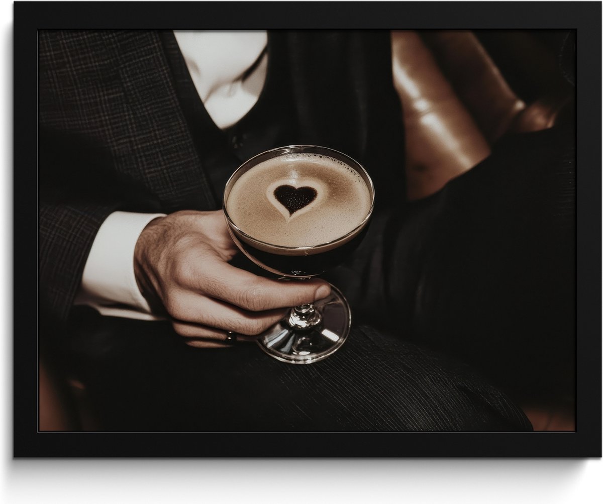 FrameYourWall Fotolijst inclusief poster - Posterlijst 40x30 cm - Posters - Hartje - Cocktail - Espresso Martini - Hand - Foto in lijst - Keuken decoratie muur - Wanddecoratie accessoires - Muurdecoratie - Schilderijen