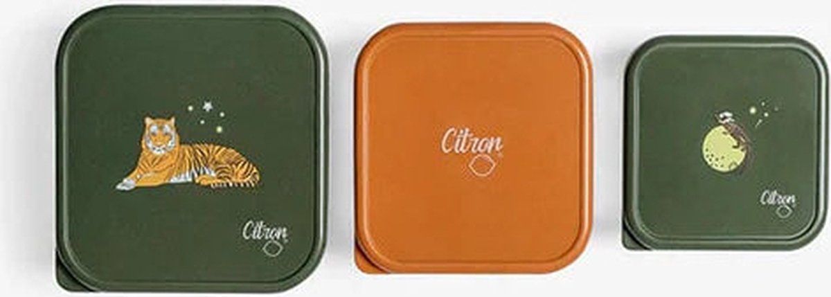 Citron Stapelbare Roestvrije Lunchbox/Snackbox - 12x12x7cm - Tiger