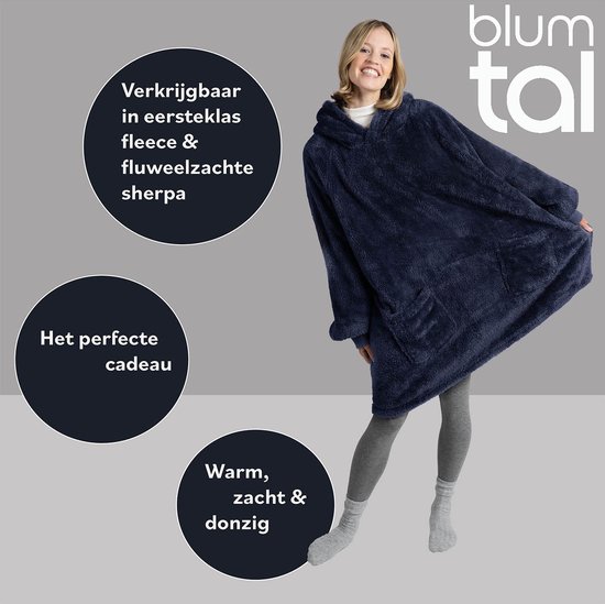 Couverture à capuche en polaire Blumtal avec manches - Couverture confortable portable - couverture à capuche avec 2 poches avant et capuche petite - Bleu foncé