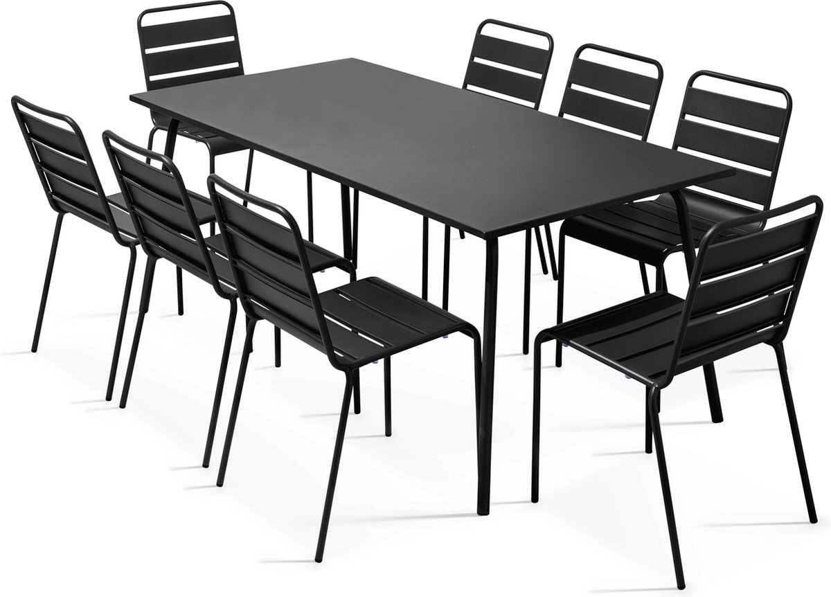 Oviala - Tuinset met tafel en 8 zwart stoelen - Palavas