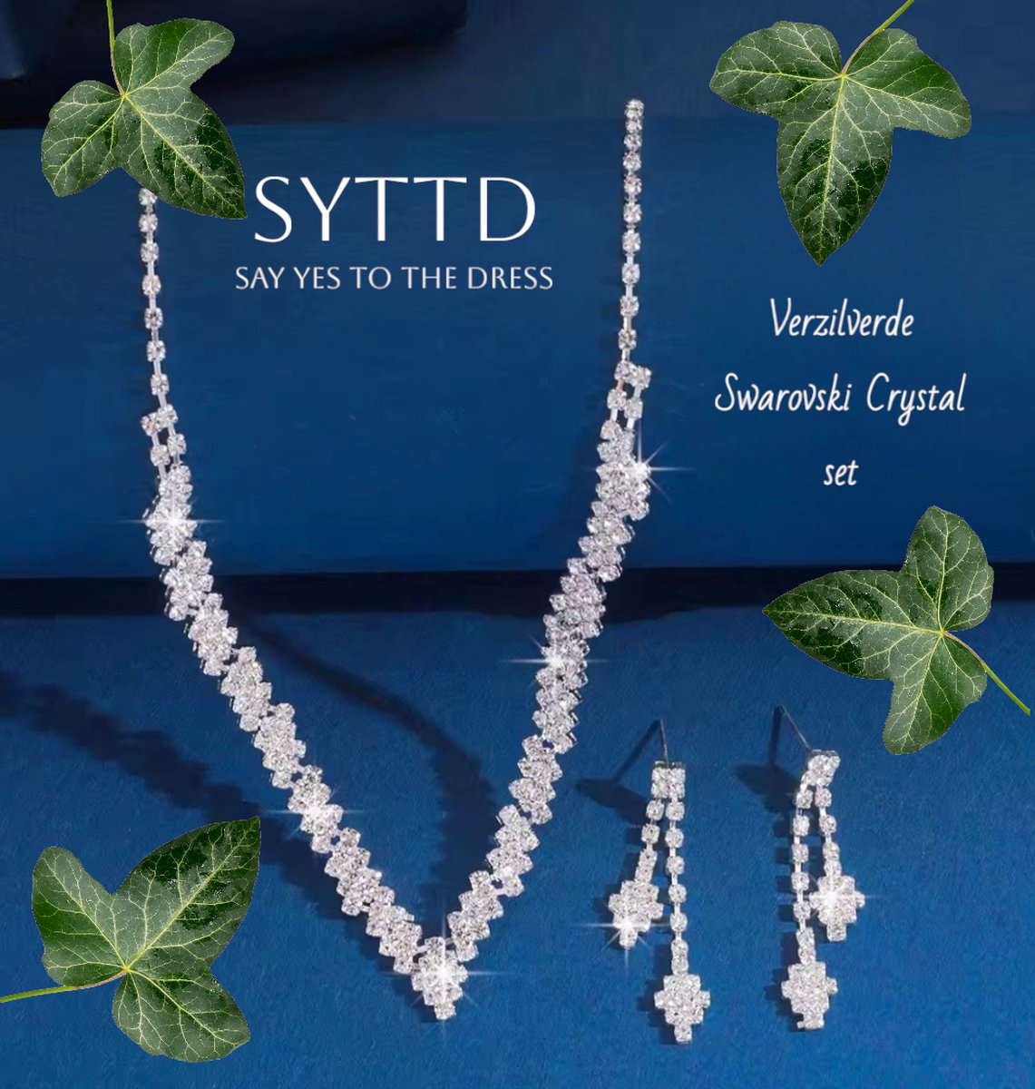 Fashion Jewelry - SYTTD - Feestelijke crystal sieraden set - collier en oorhangers - Swarovski elements crystal blanc - (dubbele) rhombus / ruit schakel - 46,5 cm (incl. verlengketting) - dames meisjes - bruiloft gala feest feestdagen - casual