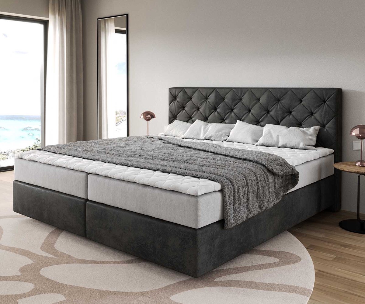 DELIFE Boxspring bed Dream-Great 200x200cm Microvezel antraciet vintage 200x200 cm met pocketveringmatras en visco-topper Grijs