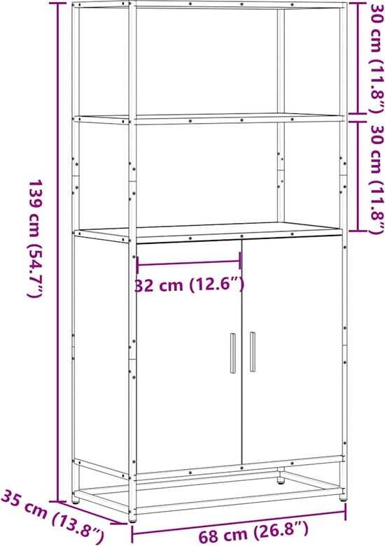 vidaXL - Armoire haute - 68x35x139cm - décorée - bois - et - métal - fumé - couleur chêne