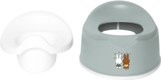 Lichtgrijs plaspotje met Miffy en Nina opdruk, en een losse witte zitting.