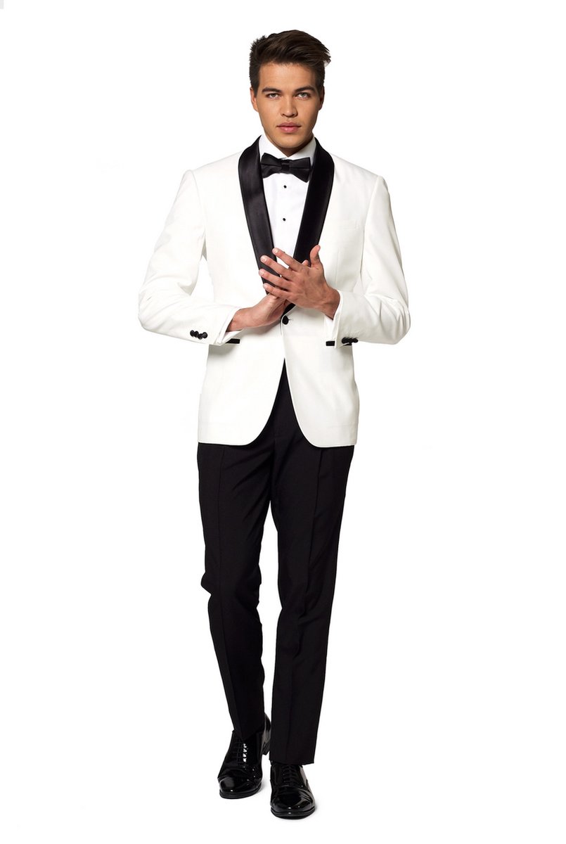 OppoSuits Pearly White - Heren Tuxedo Smoking met Vlinderdas - Chique - Wit - Maat EU 50