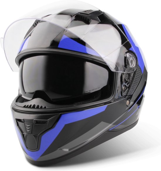 VINZ Becket Integraalhelm met Zonnevizier - ECE 22.06 Gekeurde Helm Motor, Scooter, Brommer - Blauw - L