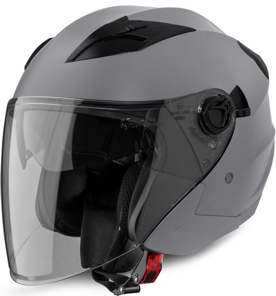 VINZ Calobra Jethelm met Zonnevizier | Scooterhelm & Motorhelm & Brommerhelm | ECE 22.06 goedgekeurd | Lichtgewicht 1300 gram | Inclusief Opbergzak | Mat Titanium - L