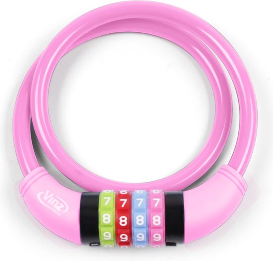 VINZ Baker Kinderfiets Kabelslot / Combinatieslot / Cijferslot Roze 10mm - 65cm van VINZ — afbeelding 3