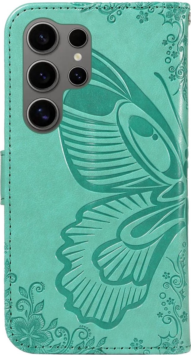 Mobigear Telefoonhoesje geschikt voor Samsung Galaxy S25 Ultra Hoesje | Mobigear Butterfly Bookcase Portemonnee | Pasjeshouder voor 2 Pasjes | Telefoonhoesje voor Pinpas / OV Kaart / Rijbewijs - Groen