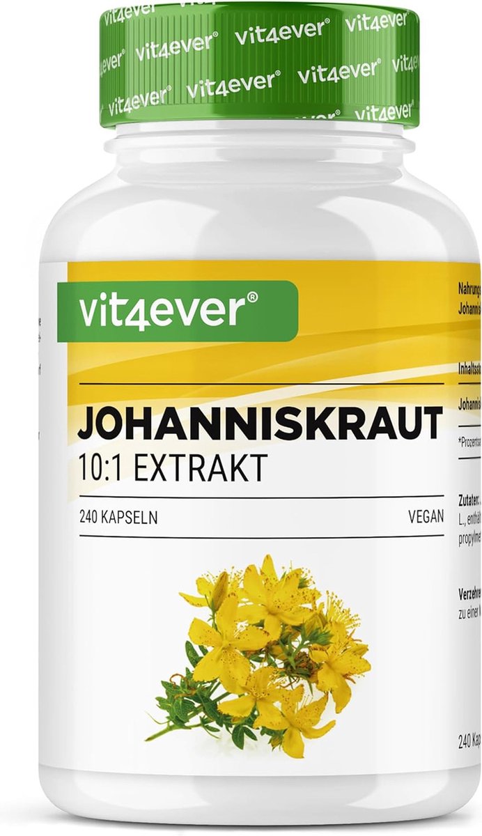 Sint-janskruid -240 capsules met 500 mg extract gemaakt van 5000 mg puur Sint-janskruid - Natuurlijk 10:1 extract - Hoge dosering - Veganistisch - Vit4ever