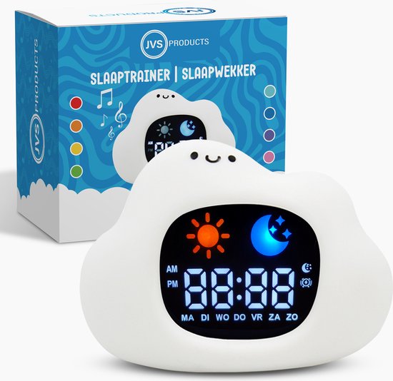 Slaaptrainer - Slaapwekker - Nachtlamp voor Kinderen - Kleuren en geluiden - White Noise - Slaaphulp - Kinderwekker - Wolkje - Wit