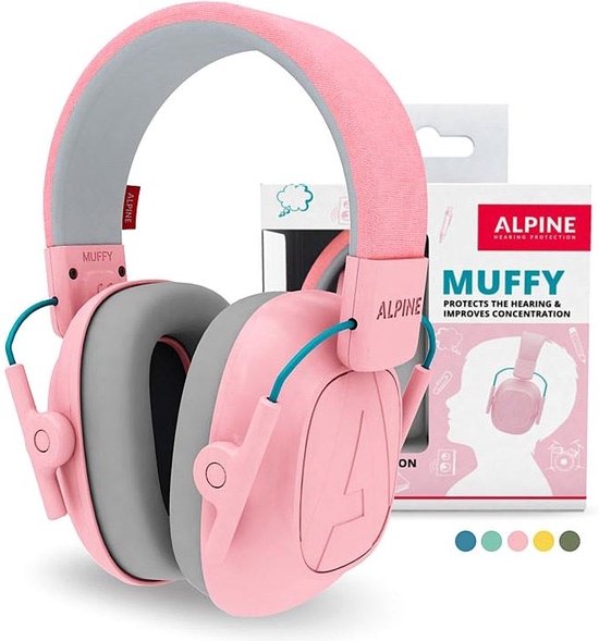 Alpine Muffy Kids Gehoorbescherming Kinderen 25 dB (5–16 Jaar) - Verstelbare Oorkappen voor Focus, School & Vuurwerk - Comfortabele & Opvouwbare Oorbeschermers - Roze