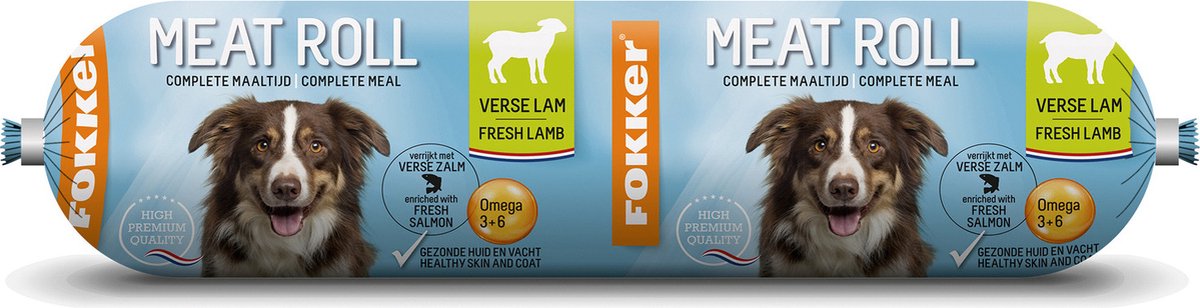 Fokker Meat Roll lam met zalm hondenvoer 5 x 800 g