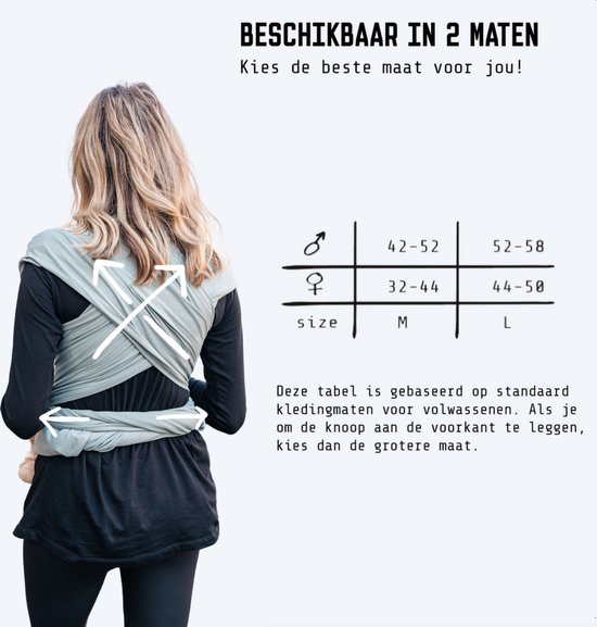 ByKay Stretchy Deluxe - rekbare draagdoek newborn - ergonomisch - tot 18kg - 100% biologisch katoen - Minty Grey - maat M