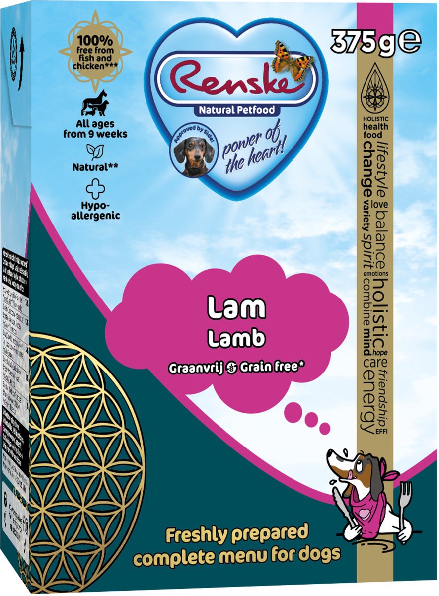 Renske Graanvrij lam Vers Bereid nat hondenvoer 24 x 375 g