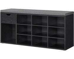 Schoenenbank met lade en open vakken - Schoenenrek - Schoenenkast Gewatteerde zitting Hal Slaapkamer Entree - Zwart