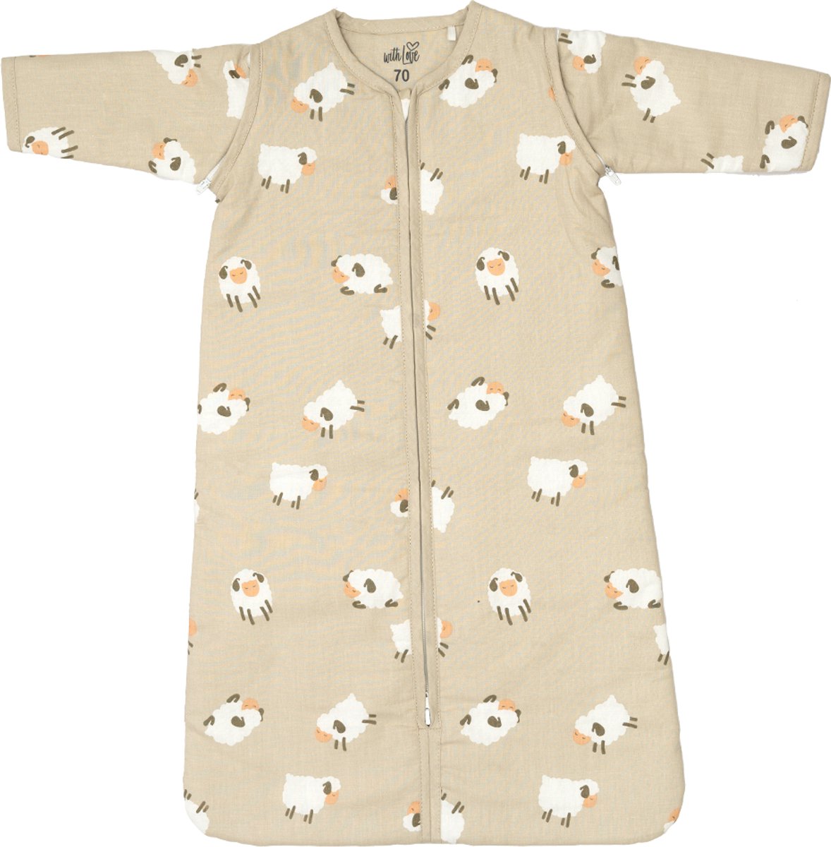 With Love Sheep Winter Slaapzak - Met Afritsbare Mouw - Zand - 110 cm