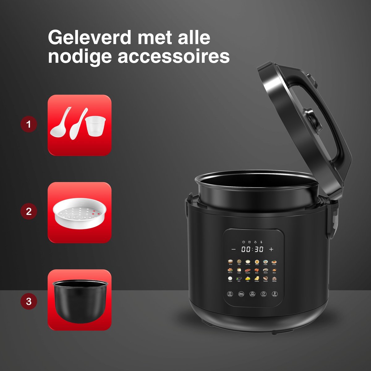 TurboTronic DMC18 Multicooker - Rijstkoker - Stoomkoker - RVS - Zwart thumbnail 8