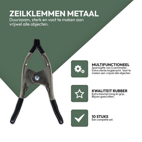 STACK Zeilklemmen Metaal - 10 Stuks - 15 cm - 5 cm Spanwijdte - Extra sterk - Zeilclip voor Afdekzeil - Afdekzeil Klemmen - Klemmen voor Bootzeil/Zeil/Spandoeken/Marktkraam - Lijmklem - Marktklem van STACK — afbeelding 2