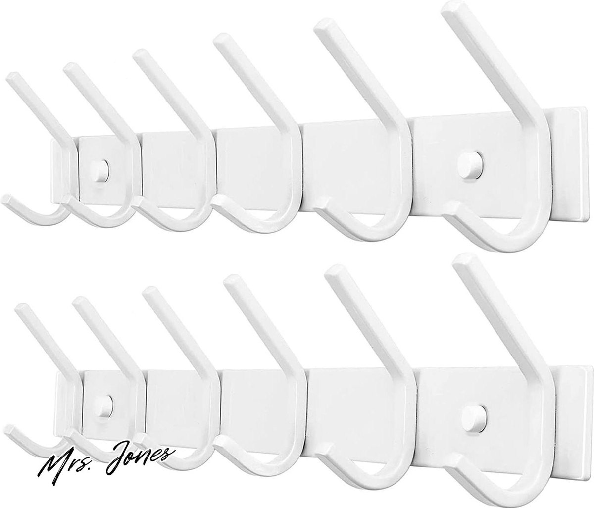 Mrs. Jones Wandkapstok JOLY FANG roestvrij staal slaapkamer badkamer keuken wit 6 haken 2 stuks . multiple
