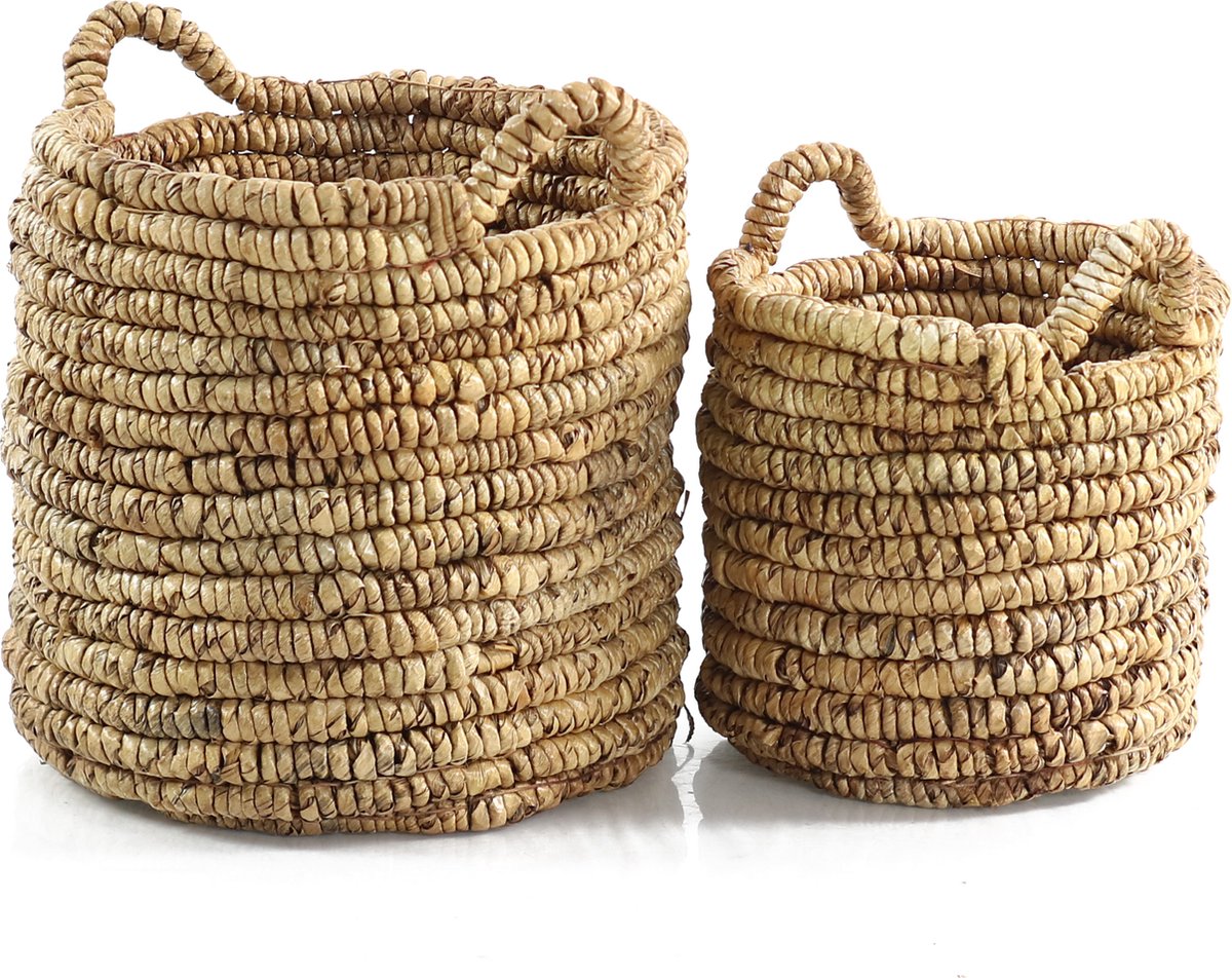 Canal Living - Bel Air manden - Set van 2 - 40 x 40 x 47 cm - Handgemaakt van rotanbladeren - Mand met handvaten