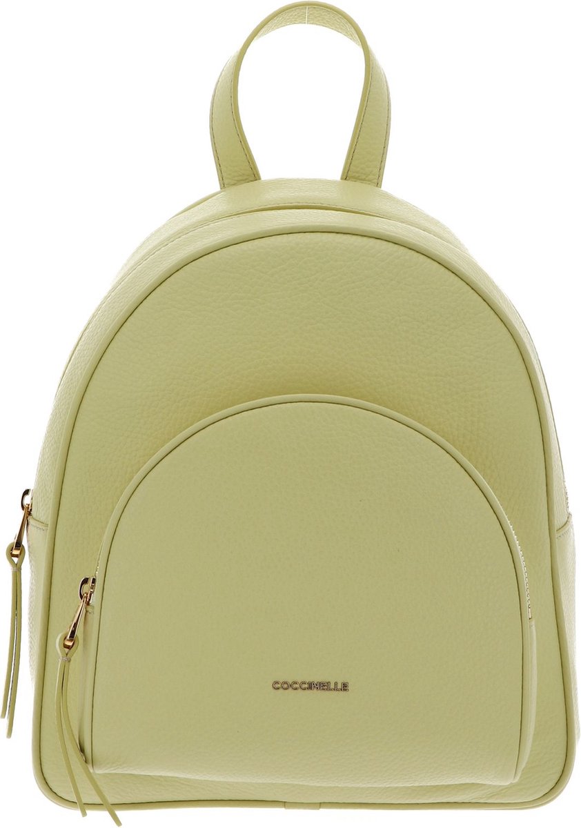 COCCINELLE Leren Vrije tijd rugzak Rugzak Coccinelle Gleen Handback Grained Leather Lime Wash Lichtgeel