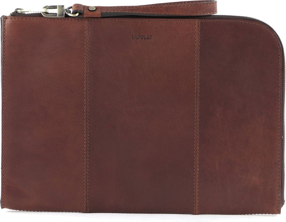 SADDLER Leren Laptop hoes met laptopvak Ferdinand Laptop Sleeve Midbrown Bruine