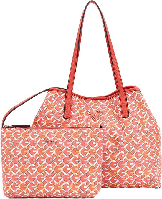 GUESS Sac à épaule Vikky II Tote Bag Coral Multi Logo Corail