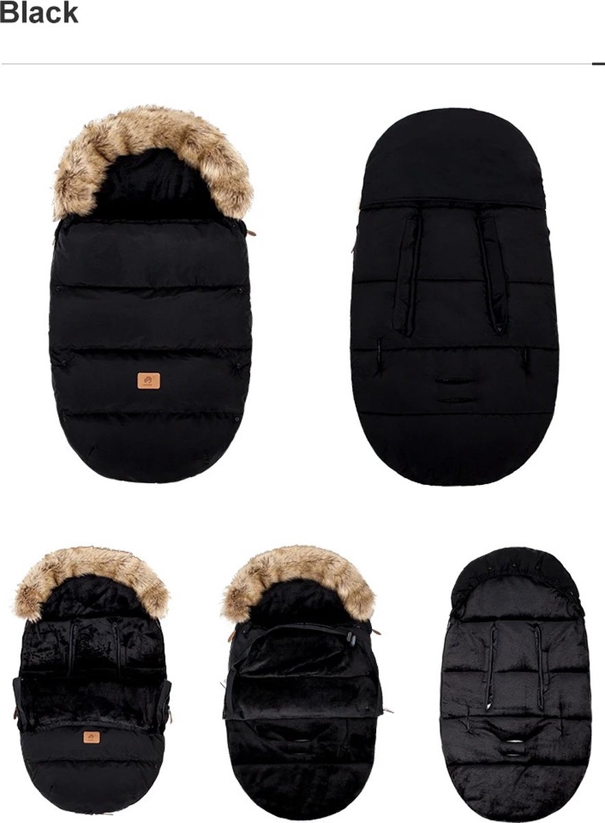 Voetenzak - Universeel - Voetenzak voor Kinderwagen/Buggy - 0-24 Maanden - Zwart - Warm en Windproof - 4 Openingen - 2 Ritsen - Zwart - Flanel - Warm en Wasbaar – foto 6