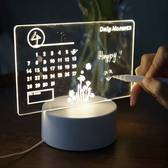 LED Schrijfbord - Schrijfbare lamp - Nachtlamp - Acrylglas - Lichtgevende planner en notitiebord - Kalender 2025 - Geschenkset van Macado — afbeelding 2