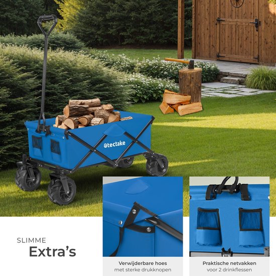 tectake® opvouwbare handkar - opvouwbare transportwagen - met tas - brede rubberen banden - opvouwbare wagen voor transport - voor het strand, in de tuin - draagvermogen tot 80kg - groen