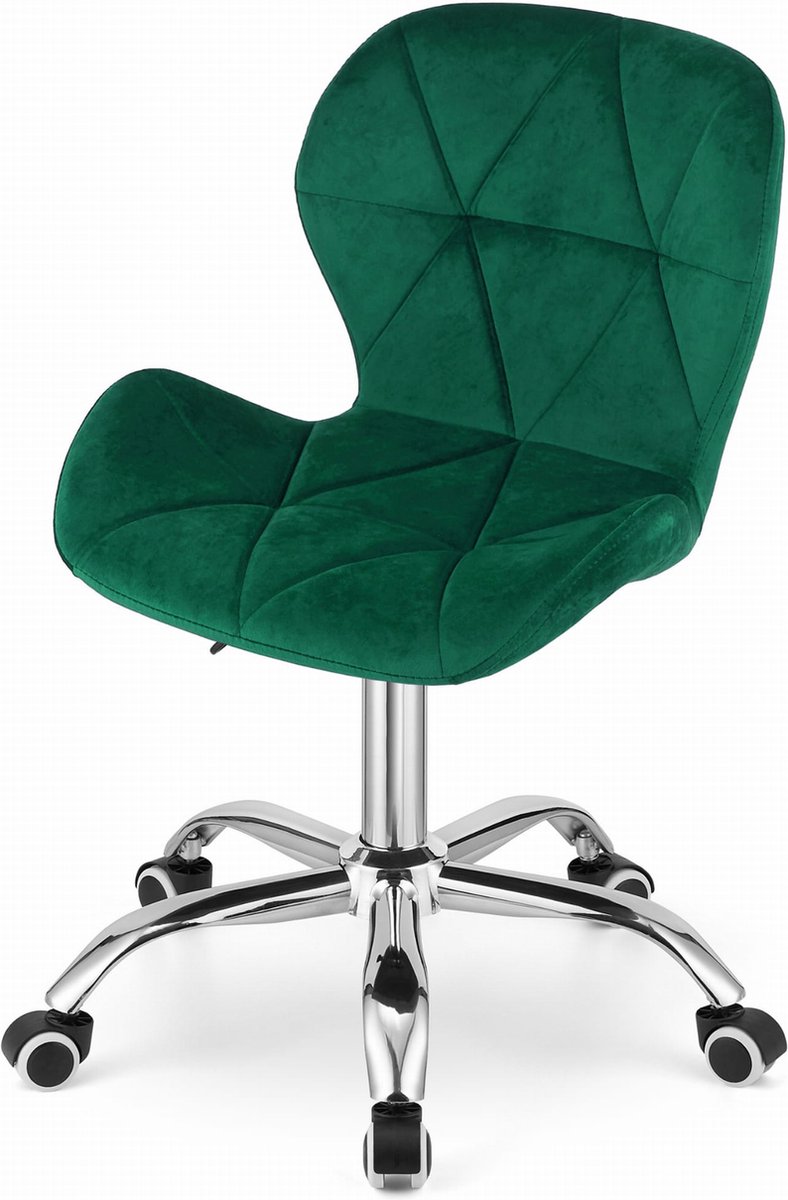 Bureaustoel AVOLA DORY-21 Groen, Velvet Zitting, Ergonomisch en Verstelbare Zithoogte, 5-Poot Chrome Basis, Geschikt voor Thuis en Kantoor, Max. 110 kg