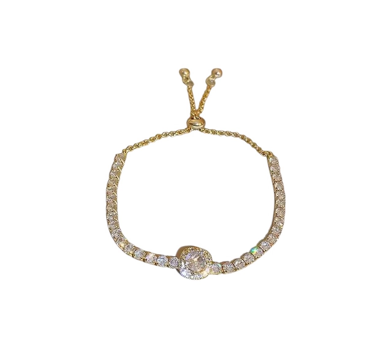 Damesarmband - Gouden Armband - Inleg met Zirkonia - RVS - Verstelbare Armband