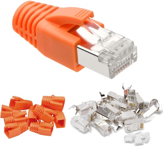Lumonic 100x netwerkstekker RJ45 Stekker grijs I Met trekontlasting, invoeghulp & knikbeveiliging I Crimpstekker voor CAT5, CAT6 en CAT7 netwerk LAN k