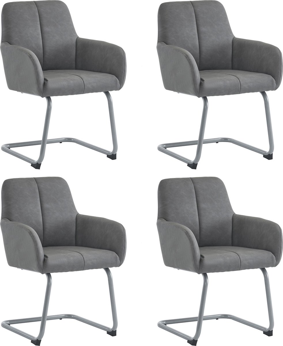 Merax Set van 4 Eetkamerstoelen – Grijs Kunstleer – Ergonomisch Design