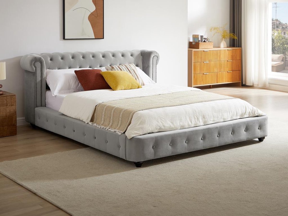 Vente-unique Bedframe fluweel lichtgrijs 180 x 200 cm (Super King Size Bed)