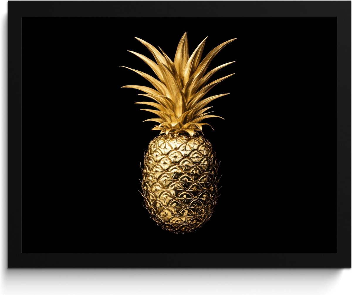 FrameYourWall Fotolijst inclusief poster - Posterlijst 40x30 cm - Posters - Ananas - Zwart - Goud - Luxe - Foto in lijst - Keuken decoratie muur - Wanddecoratie accessoires - Muurdecoratie - Schilderijen