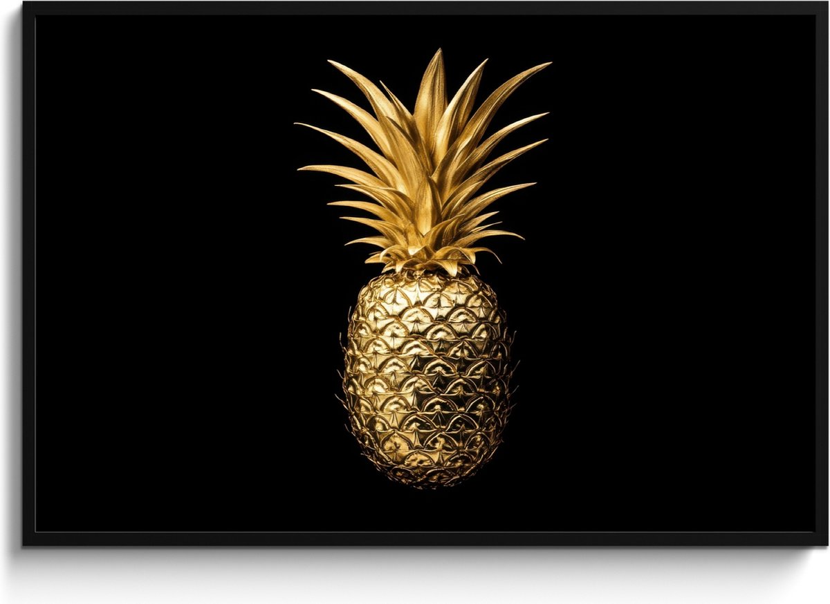 FrameYourWall Fotolijst inclusief poster - Posterlijst 120x80 cm - Posters - Ananas - Zwart - Goud - Luxe - Foto in lijst - Keuken decoratie muur - Wanddecoratie accessoires - Muurdecoratie - Schilderijen
