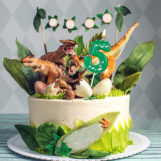 Cijferkaars, dinosauruskaars, 7 cm, verjaardagstaartkaarsen, dinosaurus- verjaardagskaars voor de decoratie van een feest, dinosaurus-kaars, taart ( nummer 4