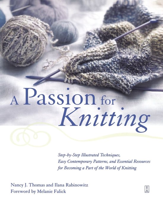 Boek "A Passion for Knitting" met bolletjes wol en breinaalden.