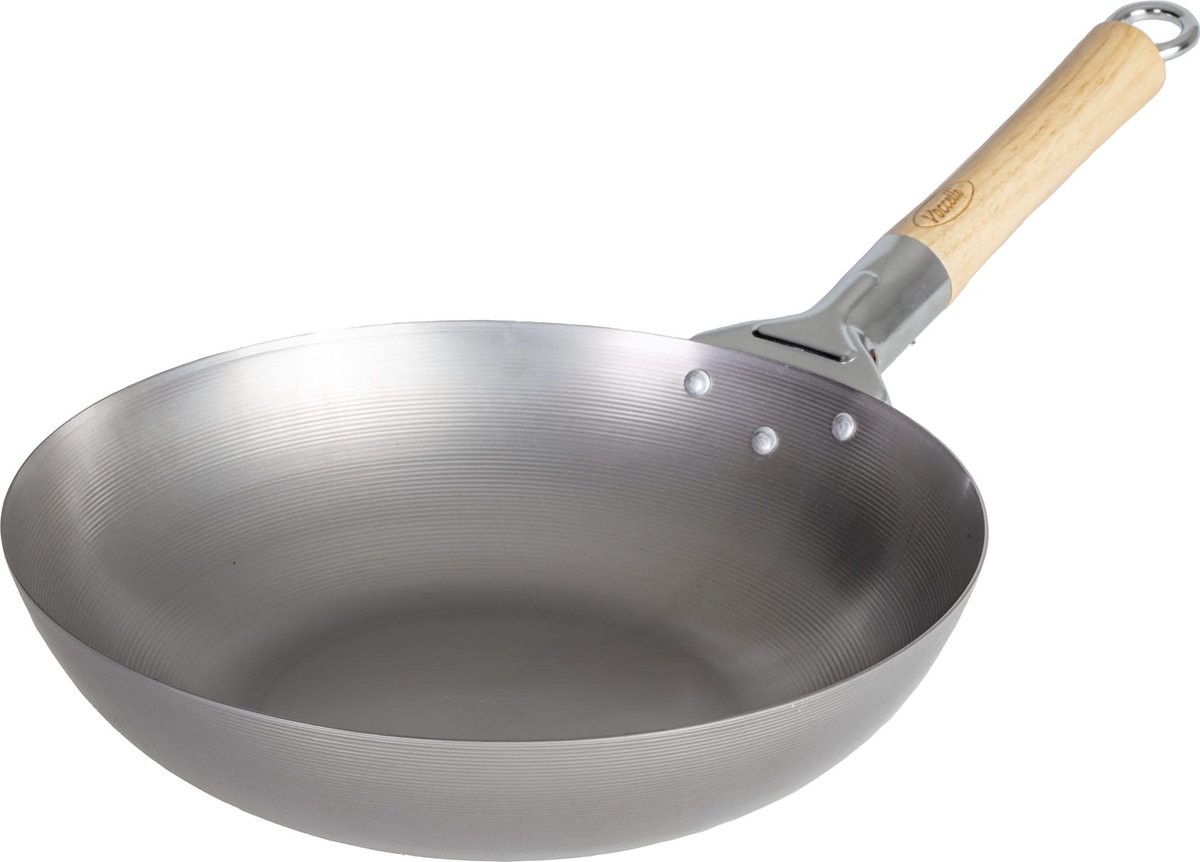 Wok+houten greep 30cm carb.staal