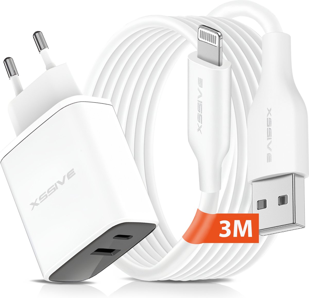 Oplader + Kabel - Geschikt voor iPhone - Oplaadstekker met Kabel 3 Meter - USB-C Adapter Snellader - 65W USB-C Stekker - USBC Adapter - usb c oplader - usb c stekker