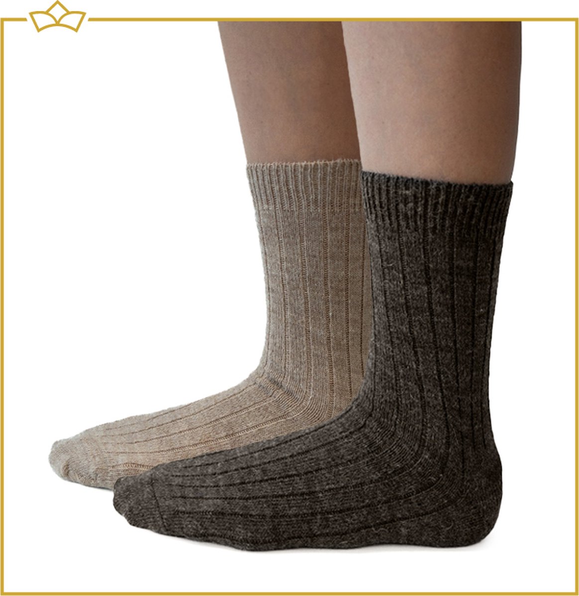 ATTREZZO® Sokken - Alpaca wol - 2 paar - maat 35-38 - Lichtbruin/Donkerbruin