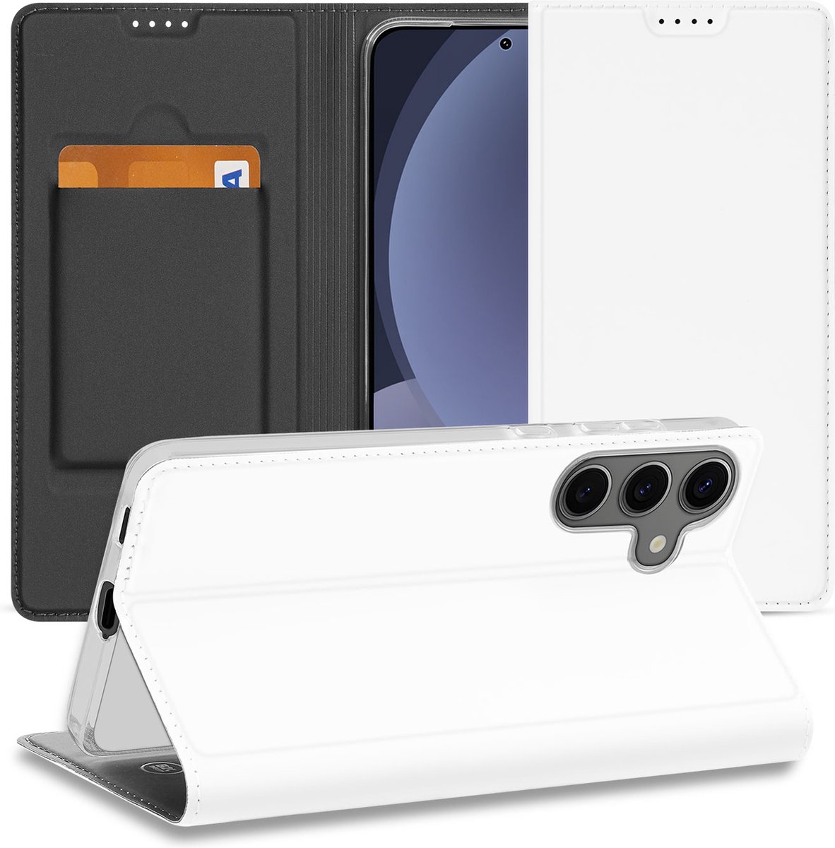 Stand Case Hoesje Samsung Galaxy S25 Plus Wit met Pashouder