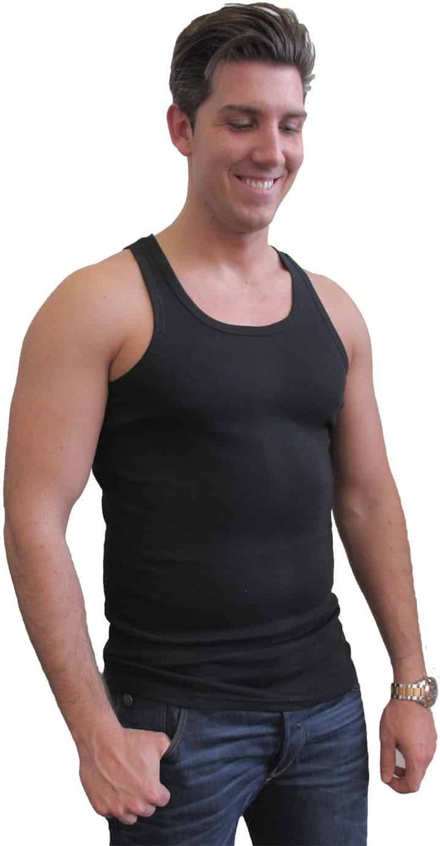 Naft - katoenen hemd heren - singlet - onderhemd heren - 4-pack - zwart - maat L