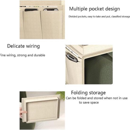 Liveinu Sofa Armsteun Organizer met klittenbandsluiting, sofa organizer bedtassen bed organizer ruimtebesparende voor bank of stoel bed opslag tas TV afstandsbediening houder beige