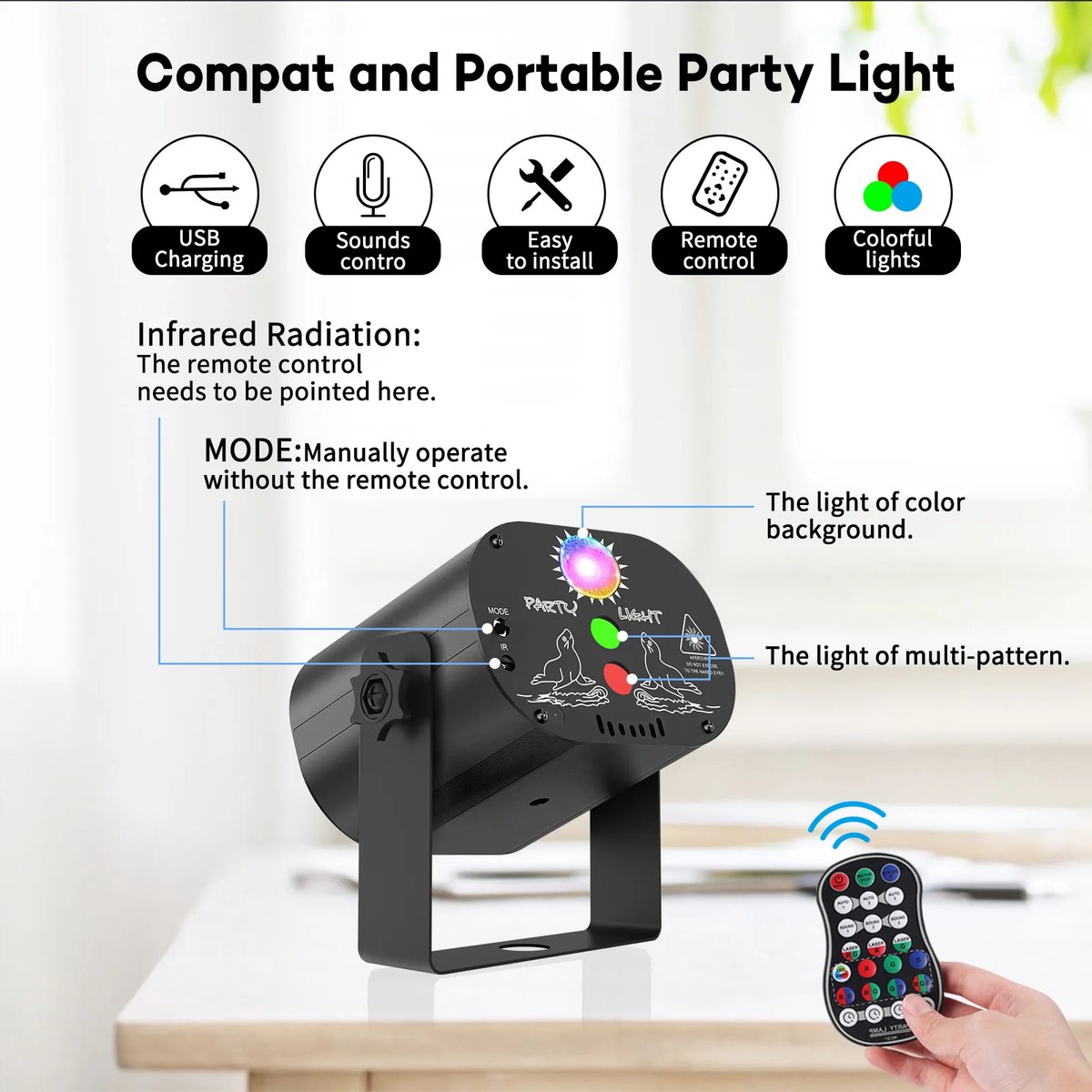 DJLicht USB mini led disco licht RGB - dj - laser - projector - Effect - met accu en zuignap – foto 2
